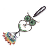 KFT Natural Stone Car Hanging Amulet 7 Chakra Chips Owl Shape