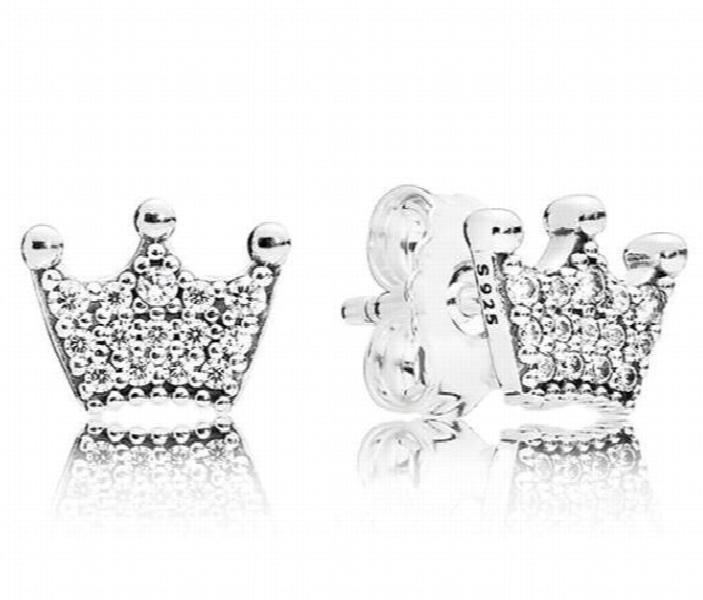 925 Silver Enchanted Crown Crystal Stud Earrings Wedding Gift