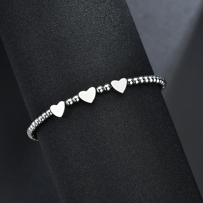 UZone Date Heart Bracelet Stainless Steel Engraved Femme Beads Birthday Gift