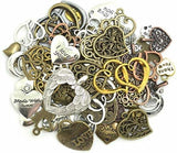 100g Mixed Vintage Alloy Heart Pendant Charms for DIY Jewelry - 60-70pcs