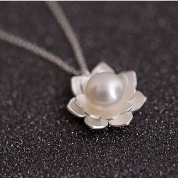 925 Silver Flower Shell Pearl Necklace Pendant Gift