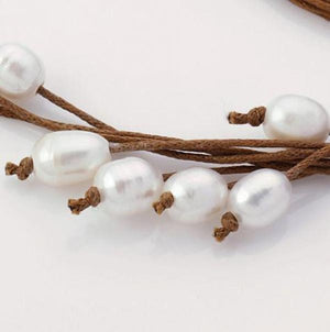 Pearl Jewelry Brown Leather Necklace Freshwater Pearls Wedding Birthday Gift