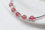925 Silver Rose Quartz & Star Flower Charms Bangle Bracelet