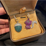 S925 Silver Needle Squirrel Fruit Earrings Asymmetrical Micro-inlaid Zircon
