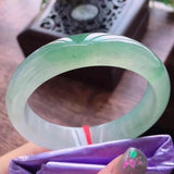 Zheru Jewelry Natural Burmese Jadeite Light Green Two-tone Bracelet