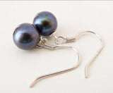 Peacock Round Freshwater Pearl Drop Earrings S925 Silver Hook