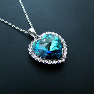 925 Silver Heart Pendant Necklace Crystal Women's Jewelry Gift