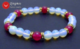 Qingmos Opal and Rose Pink Jade 8'' Bracelet Fine Jewelry