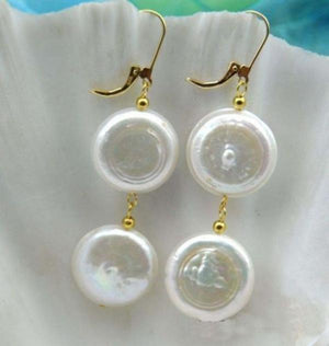AAA++ Coin Pearl Dangle Earring 14k/20