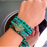 Boho Copper Beaded Elastic Rope Charm Bracelet Set For Girls
