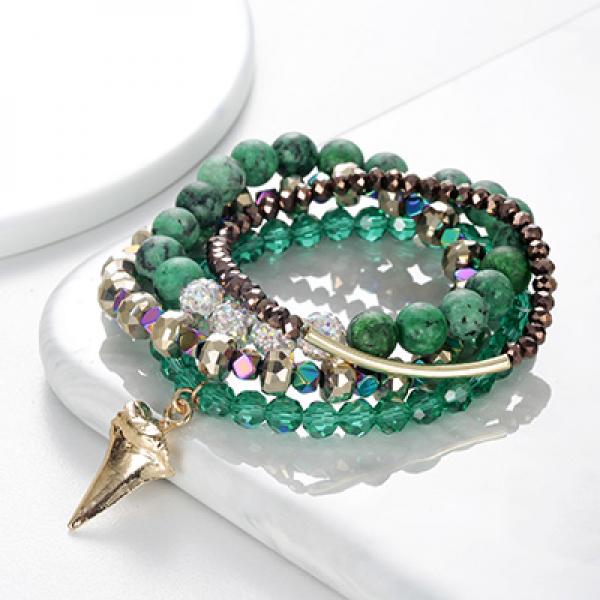 BOJIU 4-Piece Brown Green Crystal Bracelet Set for Women