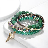 BOJIU 4-Piece Brown Green Crystal Bracelet Set for Women