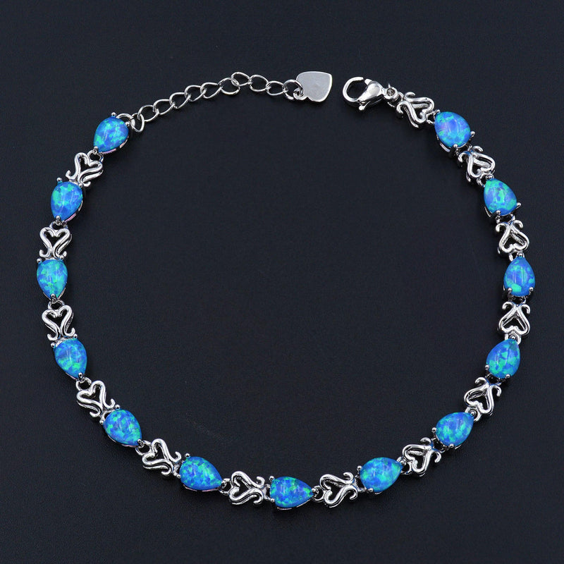 Green Fire Opal Bracelet - Water Drop Shape