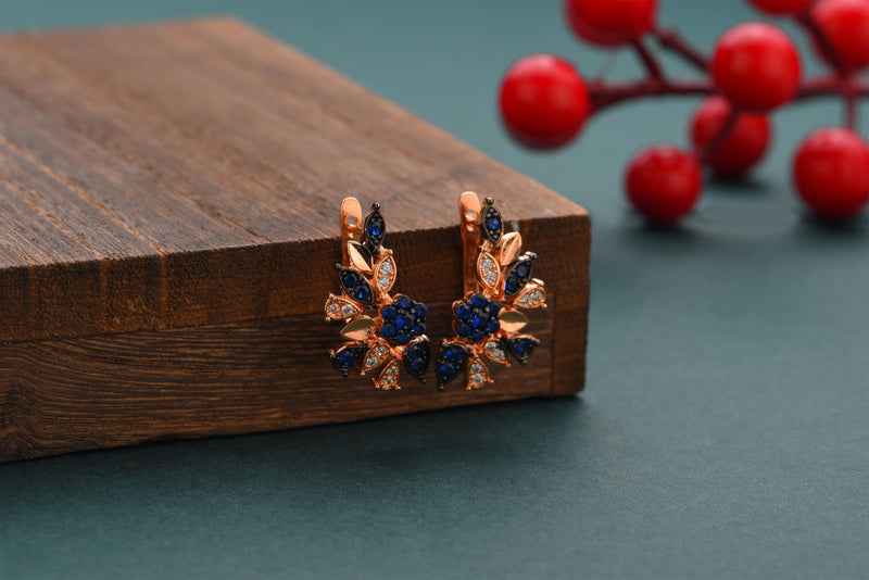 Unique Rose Micro Wax Inlay Drop Earrings with Colorful Stones