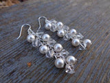 Real Pearl Earrings 4mm Crystal Freshwater S925 Silver Dangle Fine Bridal Gift