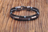 Black-blue Leather Hemp Surfer Wristband Bracelet Cuff Metal Clasp Mens