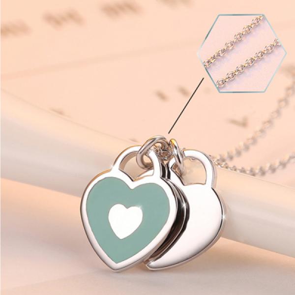 Sterling Silver Pendant Necklace Double Heart to Heart Drift Bottles