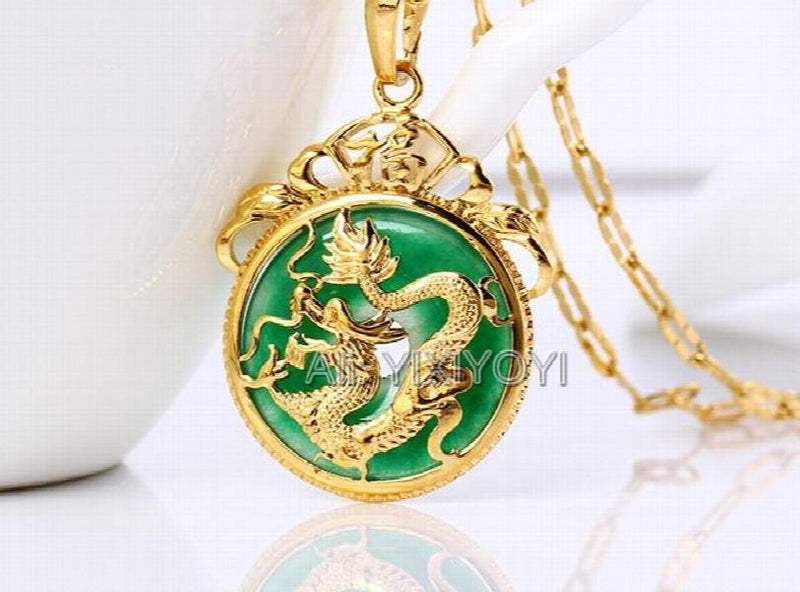 Green Jade Dragon Amulet Pendant Necklace