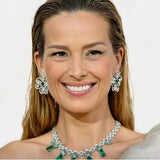 Baroque Vintage Diamond Hollow Heart Green Diamond Earrings