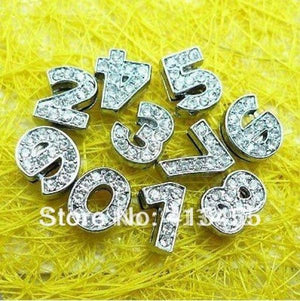 100pcs 10mm Rhinestones 0-9 Number Slide Charm Pet Collar Phone Strips