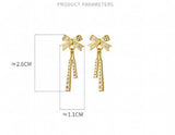 925 Silver CZ Bowknot & Straight Bar Threader Earrings