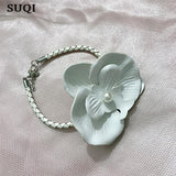 Orchid Flower Pearls Braided Rope Adjustable Bracelets Women Jewelry