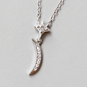 Zircon 925 Silver Moon & Stars Chain Necklace Pendant