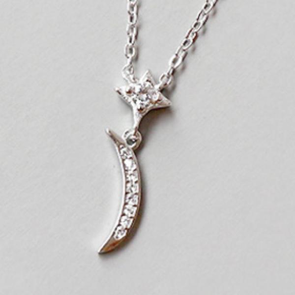Zircon 925 Silver Moon & Stars Chain Necklace Pendant