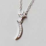 Zircon 925 Silver Moon & Stars Chain Necklace Pendant