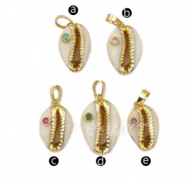 Cowrie Shell Pendant CZ Bead Charm Colorful Electroplated Necklace