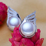 Freshwater Pearl Feather Earrings 925 Silver Princess Style Jewelry
