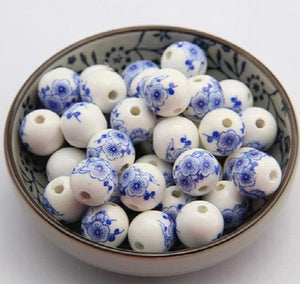 50 pcs Porcelain Beads DIY Ceramic Loose Beads Round Pattern