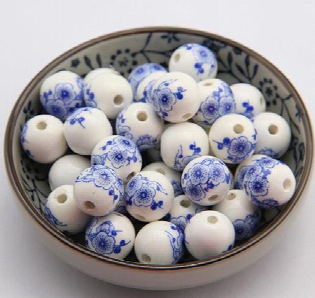 50 pcs Porcelain Beads DIY Ceramic Loose Beads Round Pattern