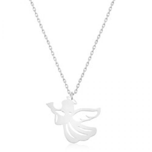 Silver Winged Angel Lady Necklace