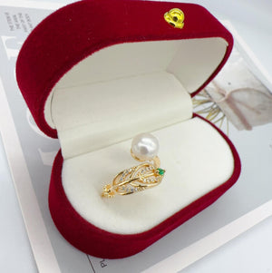 Natural Freshwater Pearl Crystal Feather 14k Filled Ladies Party Ring