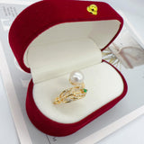 Natural Freshwater Pearl Crystal Feather 14k Filled Ladies Party Ring