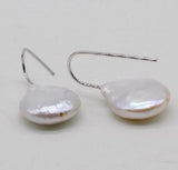 Coin Baroque Real Freshwater Pearl Earrings 925 Sterling Silver Hook Style