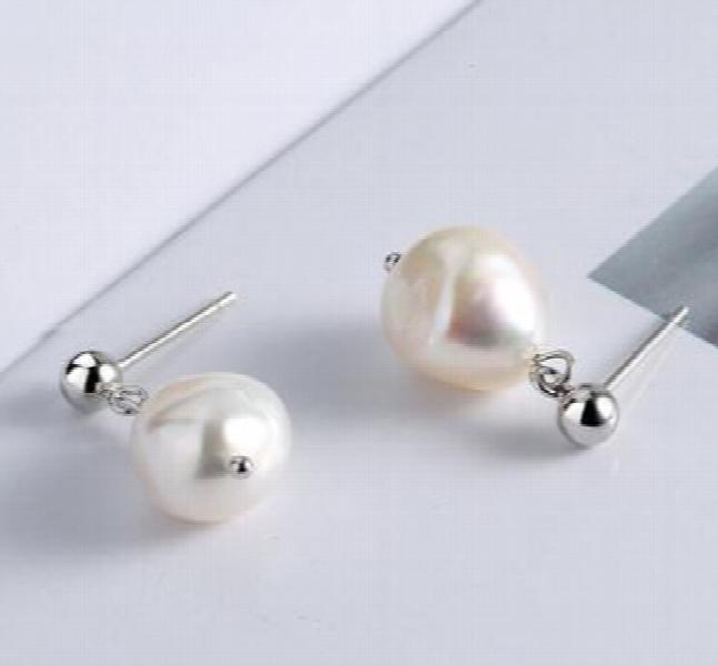 Baroque 9mm Freshwater Pearl Earrings S925 Silver Dangles