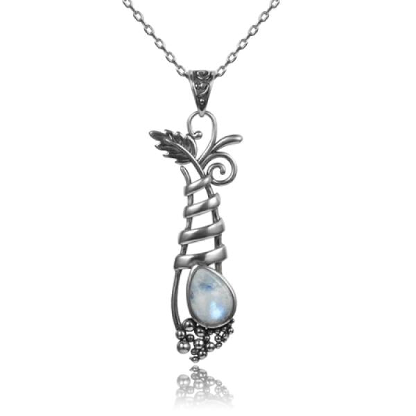 925 Silver Moonstone Necklace Grape Plant Shape Jewelry Women Long Pendant