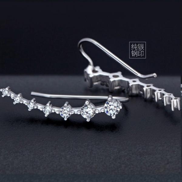 925 Silver CZ Star Flower Ear Climber Earrings