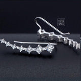 925 Silver CZ Star Flower Ear Climber Earrings