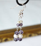 Lavender Crystal Bead Freshwater Pearl Silver Dangle Earrings