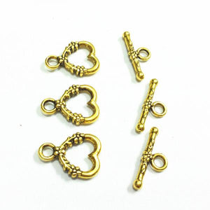 100 Vintage Silver/Gold Flower/Crown/Heart Toggle Hook Clasps