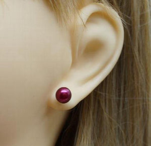 11mm Claret Freshwater Pearl Earring S925 Silver