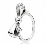 925 Silver Pan Ring Brilliant Bow Crystal Women's Wedding Party Gift