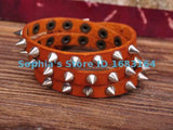 Orange Rock R&B Sharp Studs Triple Wrap Leather Wristband Bracelet Cuff Men