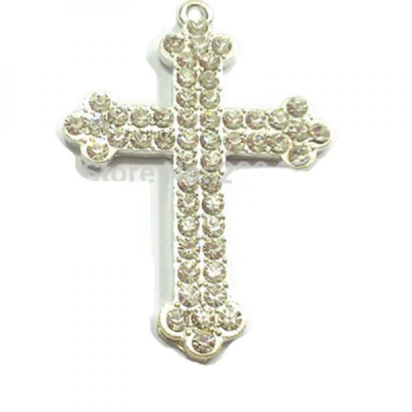 10pcs Silvery Rhinestone Cross Pendants 55mm*40mm