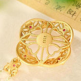 Hollow Plum Blossom Necklace Pendant with Zircon on Hetian Jade