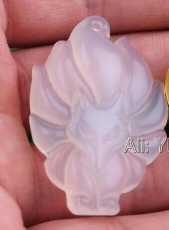 3pcs Lots Natural Yellow Green Agate Carved Nine-Tailed Fox Pendant Necklace