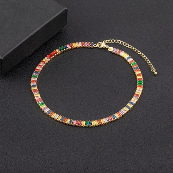 Nidin Colorful Tennis Necklace Rectangular Zircon Neck Jewelry